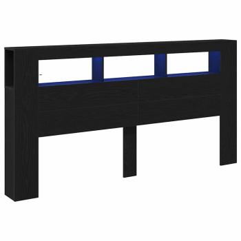 Stauraum-Kopfteil mit LED-Lichtern Schwarz Eiche 200x18,5x103,5 cm