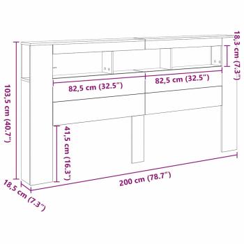 Stauraum-Kopfteil mit LED-Lichtern Schwarz Eiche 200x18,5x103,5 cm