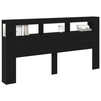 Stauraum-Kopfteil mit LED-Lichtern Schwarz Eiche 200x18,5x103,5 cm