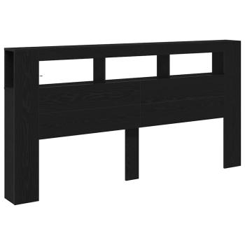 Stauraum-Kopfteil mit LED-Lichtern Schwarz Eiche 200x18,5x103,5 cm