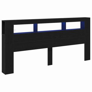 Aufbewahrungs-Kopfteil mit LED-Lichtern Schwarz Eiche 220x18,5x103,5 cm