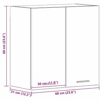 Schwarzer Eichenhängeschrank 60x31x60 cm aus Holzwerkstoff
