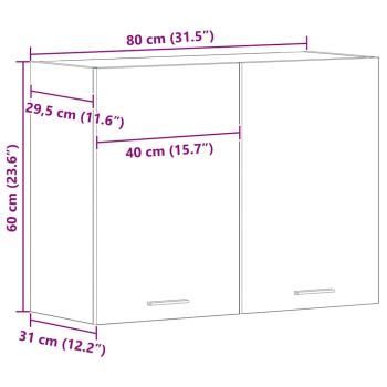 Schwarzer Eichen-Hängeschrank - 80x31x60 cm - Aus Holzwerkstoff