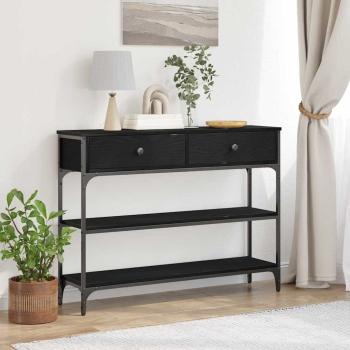 ARDEBO.de - Konsole Tisch Schwarz Eiche 100x25x75 cm Ingenieurholz & Stahl