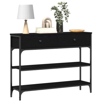 Konsole Tisch Schwarz Eiche 100x25x75 cm Ingenieurholz & Stahl