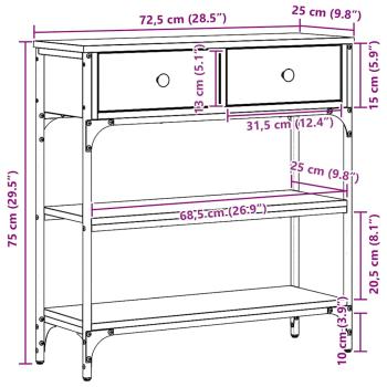 Konsole Tisch Alte Holz 72,5x25x75 cm Ingenieurholz & Stahl