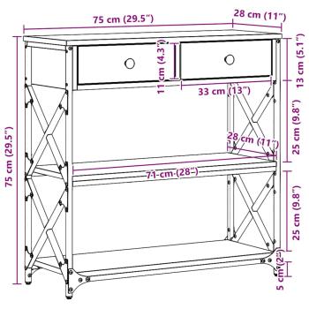 Konsole Tisch Artisan Eiche 75x28x75 cm Ingenieure Holz und Stahl