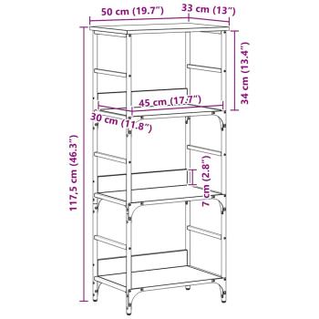 Bücherregal Schwarz Eiche 50x33x117,5 cm Holzwerkstoff und Stahl