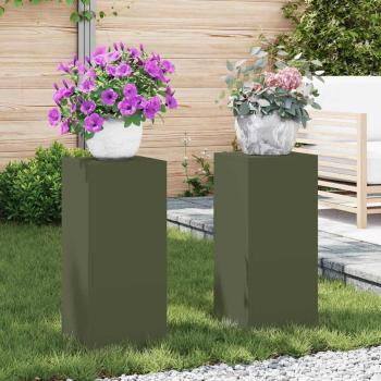 ARDEBO.de - Outdoor Pflanzenständer Säule 2 Stück Olivgrün 24x24x55 cm Stahl