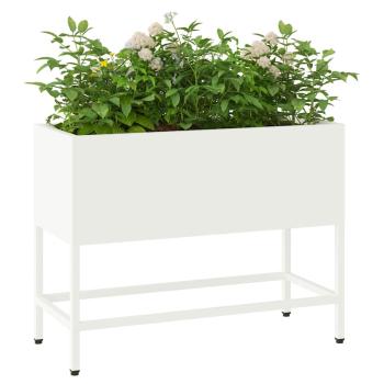 Erhöhter Gartenpflanzer 60x26x45 cm Weiß Stahl
