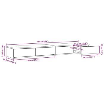 Nachttische Beton grau Holzwerkstoff 160 x 36,5 x 16,5 cm