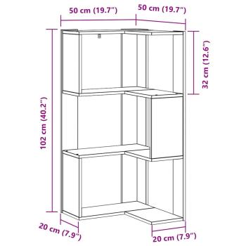 Eck-Bücherregal 3-Tier Schwarz Eiche 50x50x102 cm Ingenieurholz