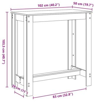Bartisch aus schwarzem Eichenholz 102x50x103,5 cm aus Ingenieurholz