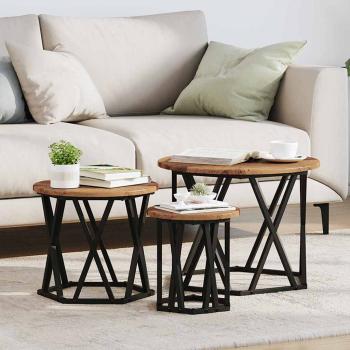 ARDEBO.de - Nesting Beistelltische 3er Set aus alten Holzwerkstoffen