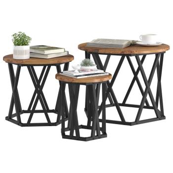 Nesting Beistelltische 3er Set aus alten Holzwerkstoffen