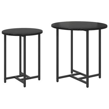 Beistelltisch 2er Set Schwarz aus Eichenfurnier und Metall