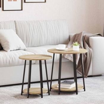 ARDEBO.de - Beistelltisch 2er-Set Sonoma Eiche, Holzwerkstoff und Metall