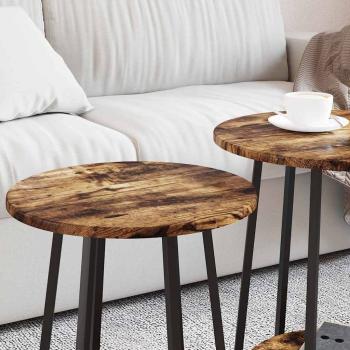 Beistelltisch 2er Set Rauch-Eiche, Ingenieurholz und Metall