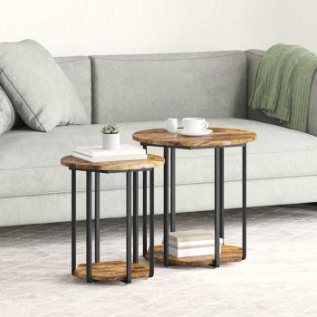 ARDEBO.de - Beistelltisch 2er Set aus geräucherter Eiche, Holzwerkstoff und Metall