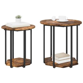 Beistelltisch 2er Set aus geräucherter Eiche, Holzwerkstoff und Metall