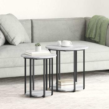 ARDEBO.de - Beistelltische 2er Set Grau Sonoma Holz und Metall
