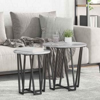 ARDEBO.de - Beistelltisch 2er Set Grau Sonoma aus Holzwerkstoff und Metall