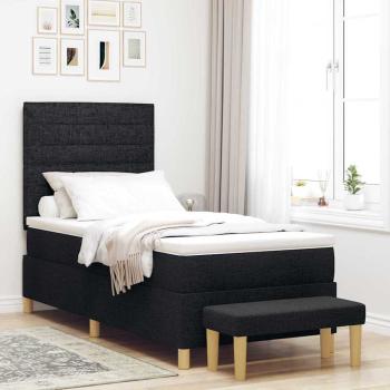 ARDEBO.de - Boxspringbett mit Kopfteil Schwarz 200 x 90 cm Stoff