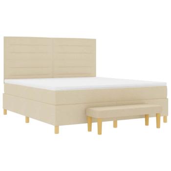 Boxspringbett mit Matratze und Bank Creme 180x200 cm Stoff