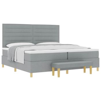 Boxspringbett mit Matratze und Bank Hellgrau 200x200 cm Stoff