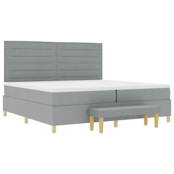 Boxspringbett mit Matratze und Bank Hellgrau 200x200 cm Stoff