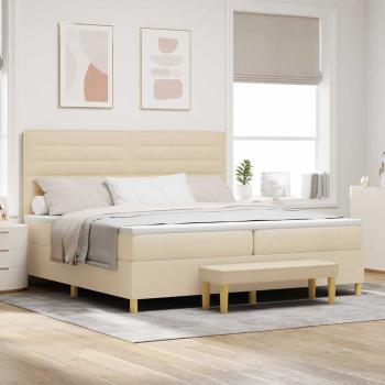 ARDEBO.de - Boxspringbett mit Matratze & Bank Creme 200x200 cm Stoff