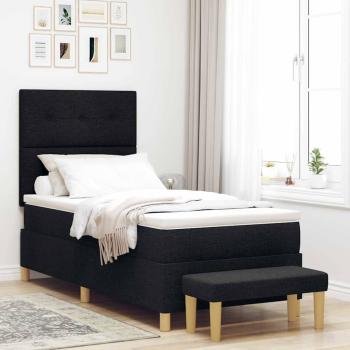 ARDEBO.de - Boxspringbett mit Matratze und Bank Schwarz 100x200 cm Stoff