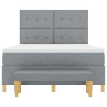 ARDEBO.de - Boxspringbett mit Matratze und Bank Hellgrau 140x190 cm Stoff