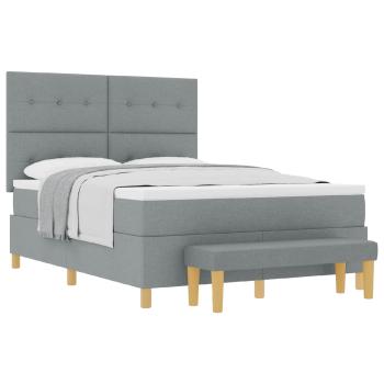 Boxspringbett mit Matratze und Bank Hellgrau 140x190 cm Stoff