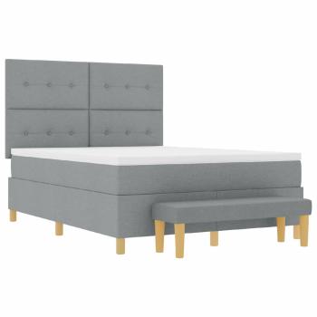 Boxspringbett mit Matratze und Bank Hellgrau 140x190 cm Stoff