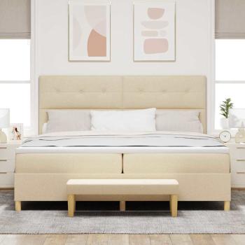 Boxspringbett mit Matratze & Bank Creme 200x200 cm Stoff