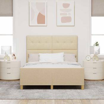 Bettgestell mit Kopfteil Creme 140 x 200 cm Stoff