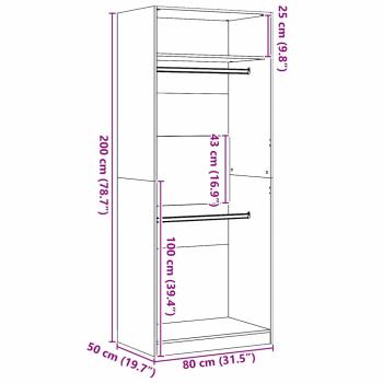 Kleiderschrank Schwarz Eiche 80x50x200 cm Holzwerkstoff