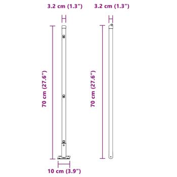 Zaunpfosten Set von 52 Verzinkter Stahl 3,2 x 3,2 x 70 cm Haltbar