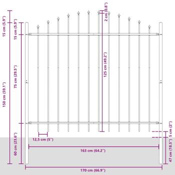 Gartenzaun mit Bogenoberteil in Grau, 10,2x1,25 m, aus Stahl