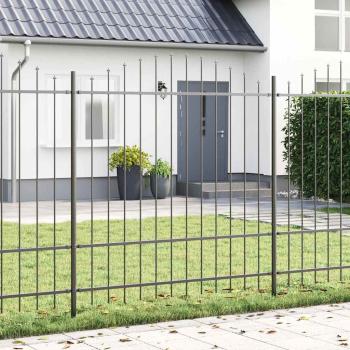 ARDEBO.de - Gartenzaun mit Bogenoberteil Grau 10,2x1,75 m Stahl