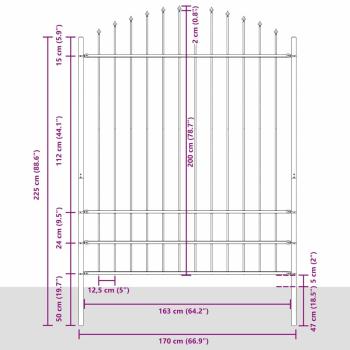 Gartenzaun mit Bogenoberteil Grau 13,6x2 m aus Stahl