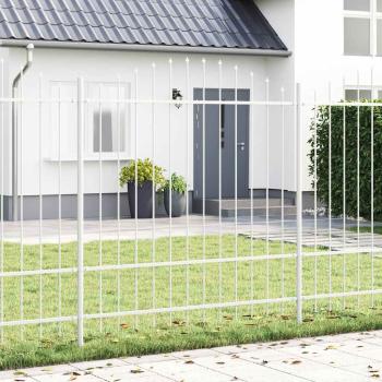 ARDEBO.de - Gartenzaun mit Bogenoberteil Weiß 10,2x1,75 m Stahl
