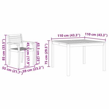 3-teiliges Garten-Esszimmer Set aus massivem Akazienholz