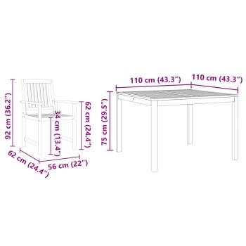 3-teiliges Garten-Esszimmer Set aus massivem Akazienholz