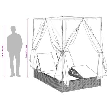 Doppelliege mit Dach und Vorhängen Braun Poly Rattan