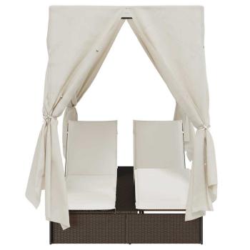 Doppelliege mit Dach und Vorhängen Braun Poly Rattan