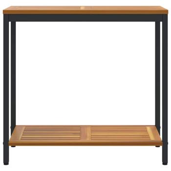 Outdoor Tisch Natur & Schwarz 35x80x75 cm Massivholz und Stahl