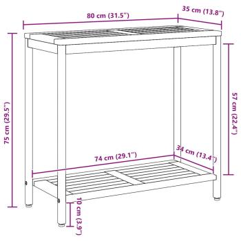 Gartentisch Natur & Grau 35x80x75 cm Massivholz und Stahl