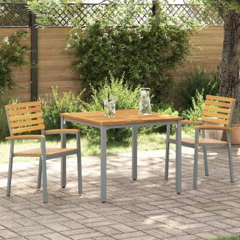 ARDEBO.de - Stapelbarer Gartenstuhl Grau, Braun Stahl, Holz Standardgröße